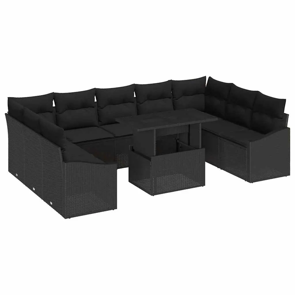 Outdoor Sofa Set Black Poly Rattan 10 Piece Garden Furniture Patio Seating