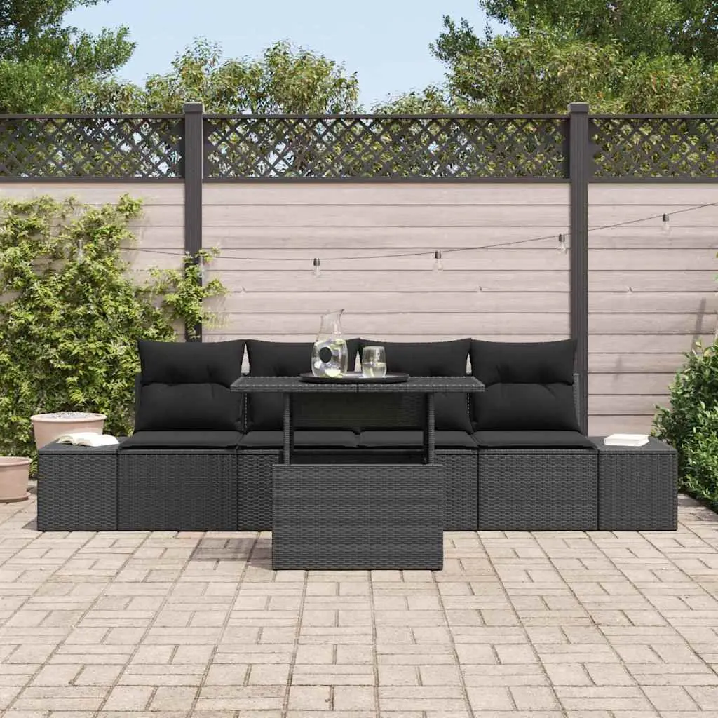 Outdoor Sofa Set 5 Piece Height Adjustable Garden Furniture Black Poly Rattan