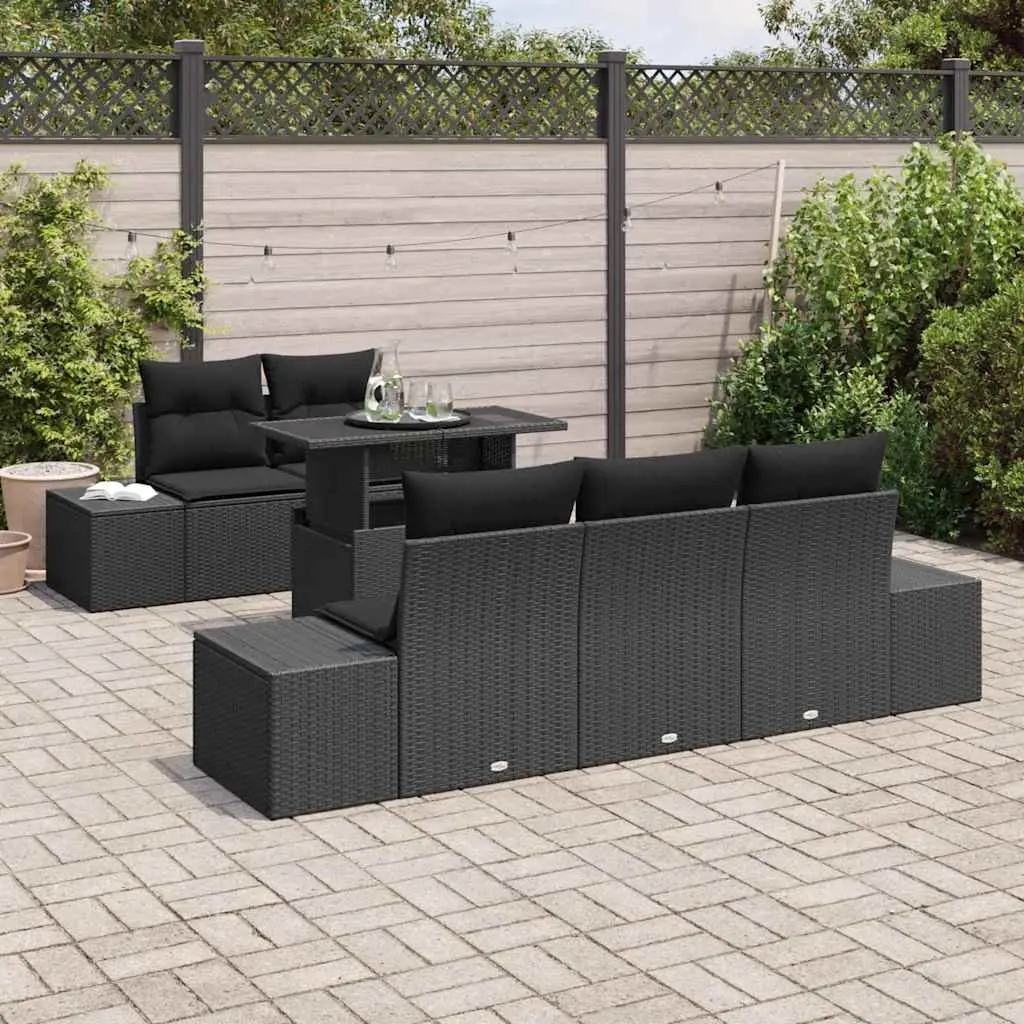 Outdoor Sofa Set 6 Pieces Modular Black Poly Rattan Garden Furniture Adjustable