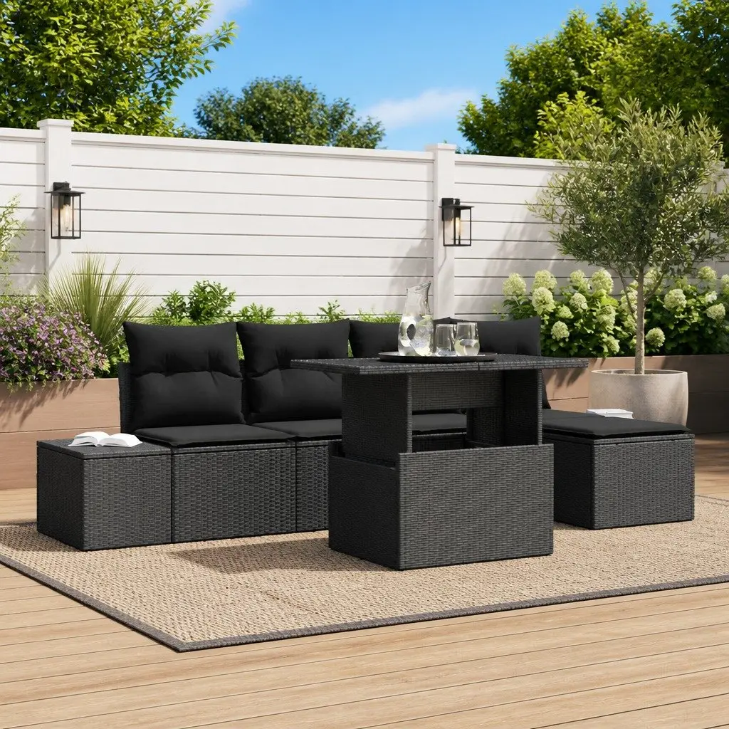 Modular Garden Sofa Set 6 Piece with Cushions and Height Adjustable Table