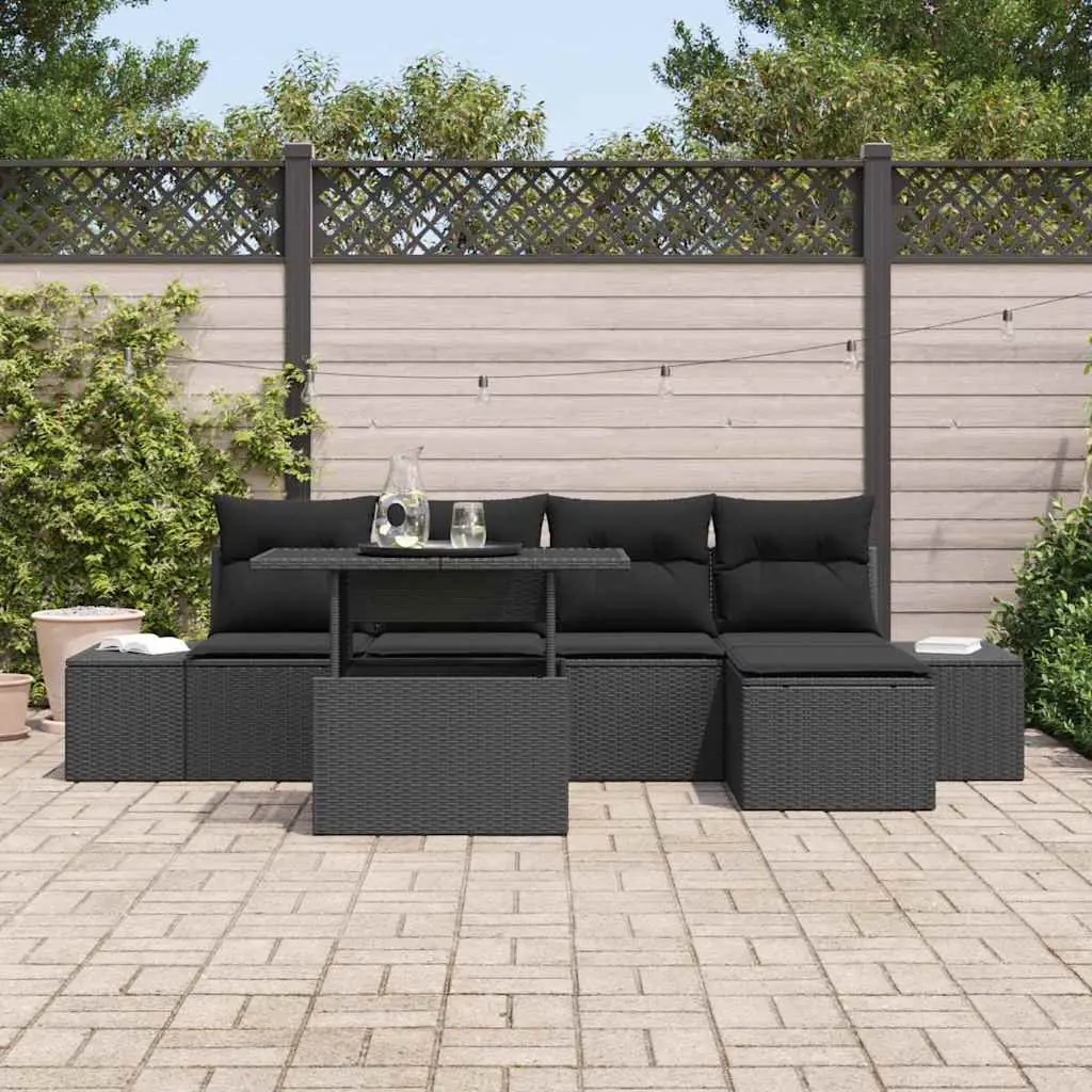 Modular Garden Sofa Set 6 Piece with Cushions and Height Adjustable Table