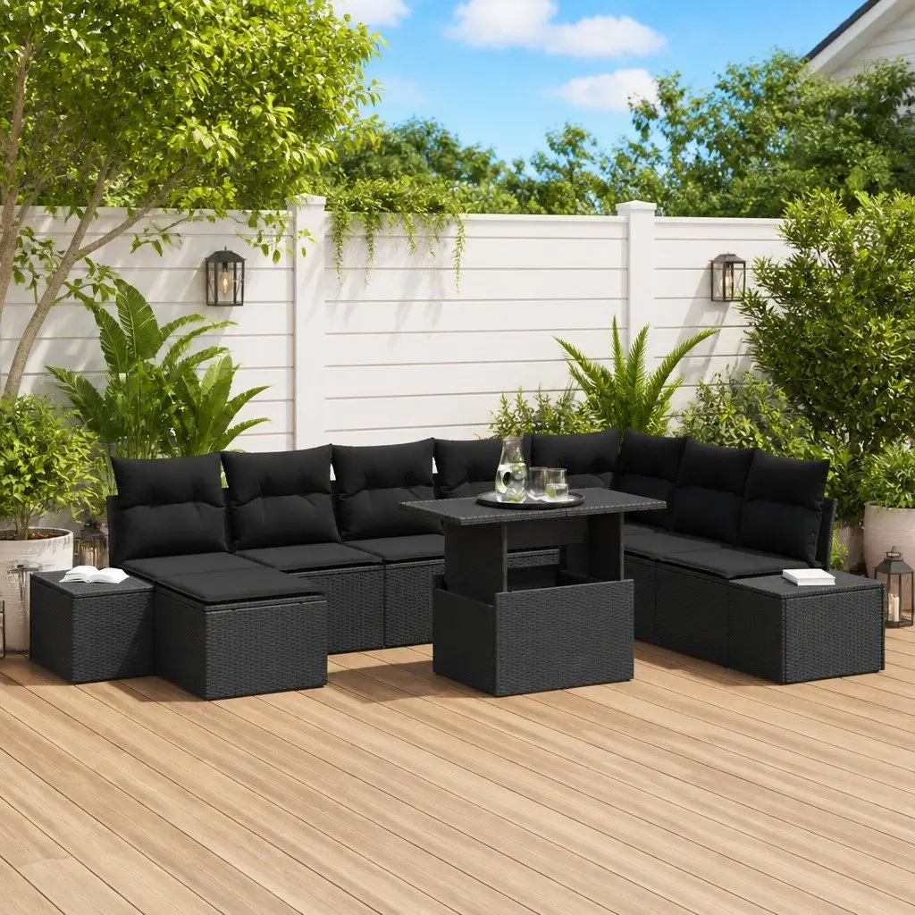 Outdoor Garden Sofa Set Modular 9 Piece Black