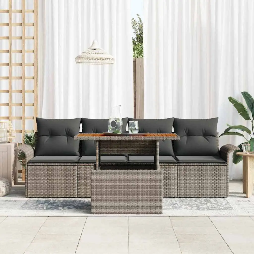 Modular Outdoor Garden Sofa Set 5 Piece Grey Rattan with Removable Cushions and Height Adjustable Tabletop