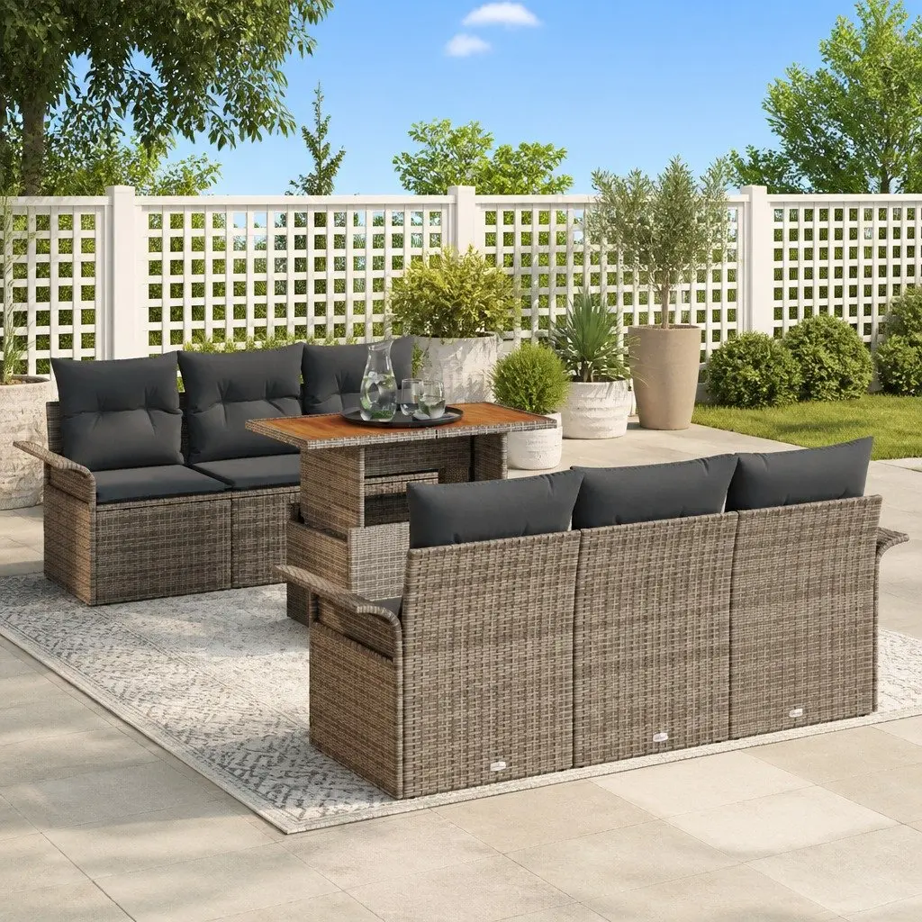 Modular Garden Sofa Set 7 Piece Grey Poly Rattan Outdoor Seating with Storage