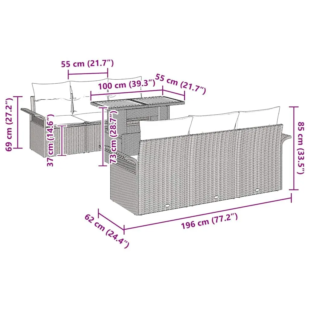 Modular Garden Sofa Set 7 Piece Grey Poly Rattan Outdoor Seating with Storage
