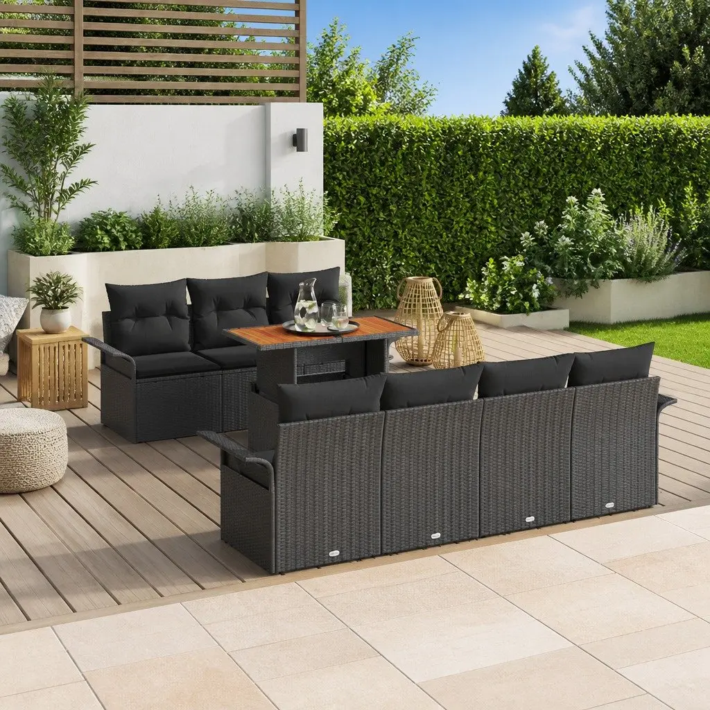 Garden Sofa Set with Cushions 8 Piece Outdoor Seating Poly Rattan Black