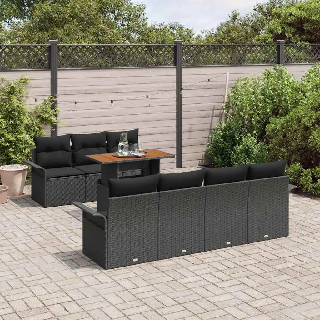 Garden Sofa Set with Cushions 8 Piece Outdoor Seating Poly Rattan Black