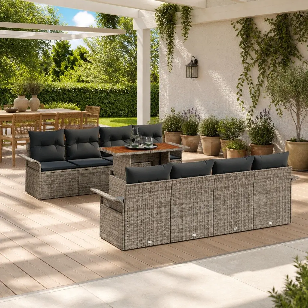 Outdoor Garden Sofa Set Modular 7 Piece Grey Patio Furniture with Height Adjustable Table