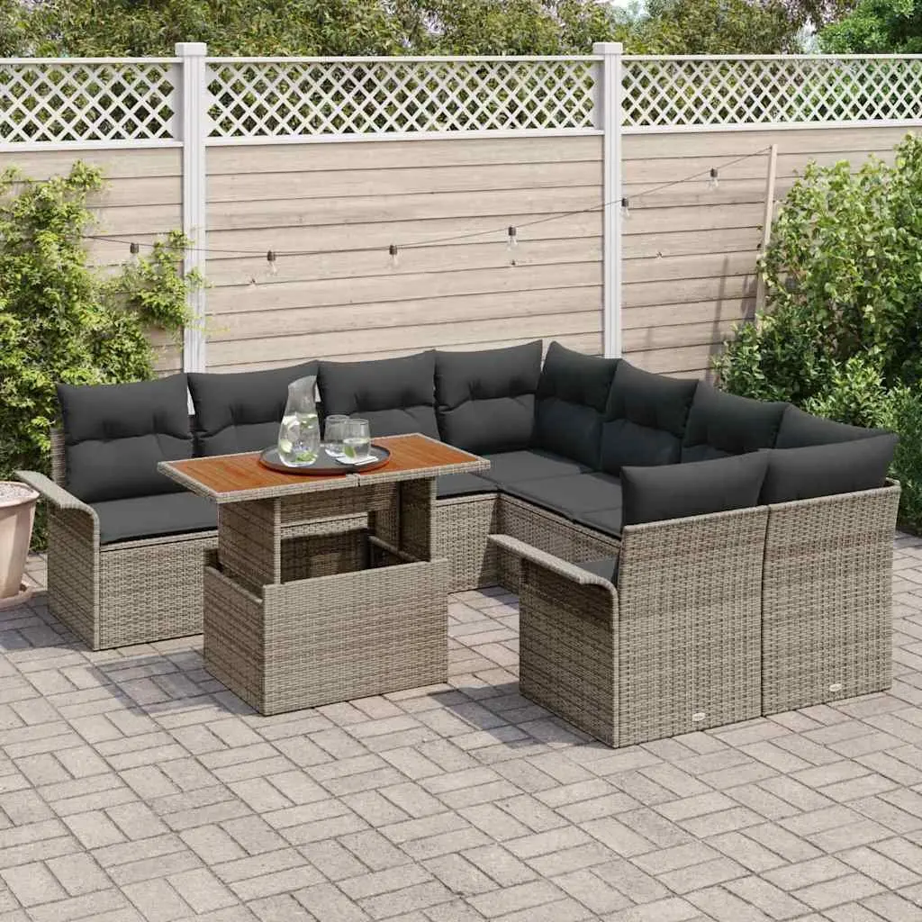 Garden Sofa Set Grey Poly Rattan Outdoor Seating with Cushions