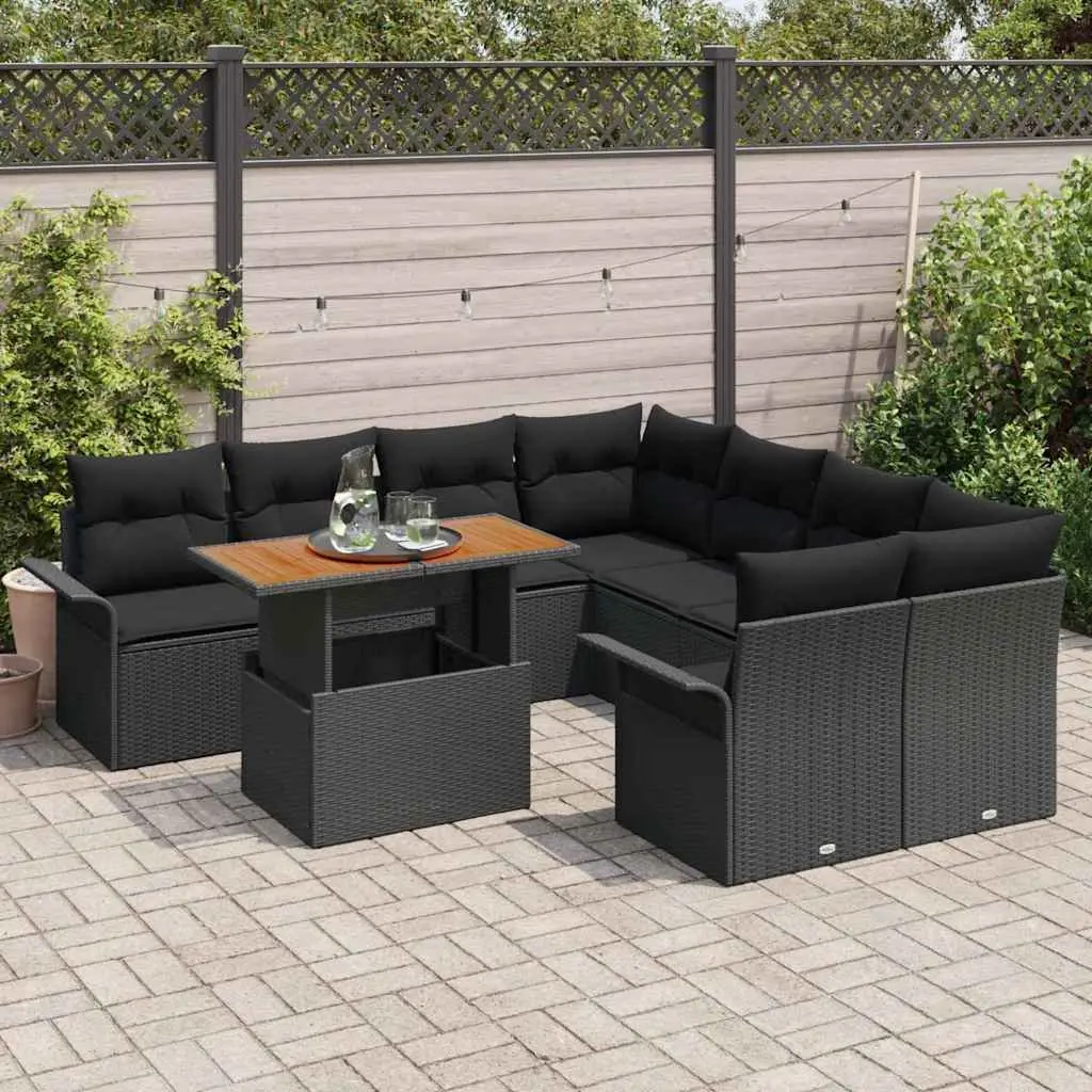 Black Garden Sofa Set with Cushions