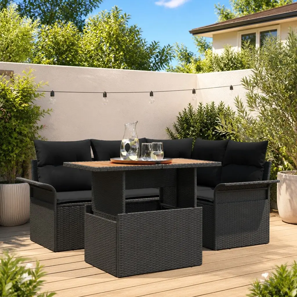 Garden Sofa Set Black 5 Piece with Cushions and Storage Outdoor Furniture