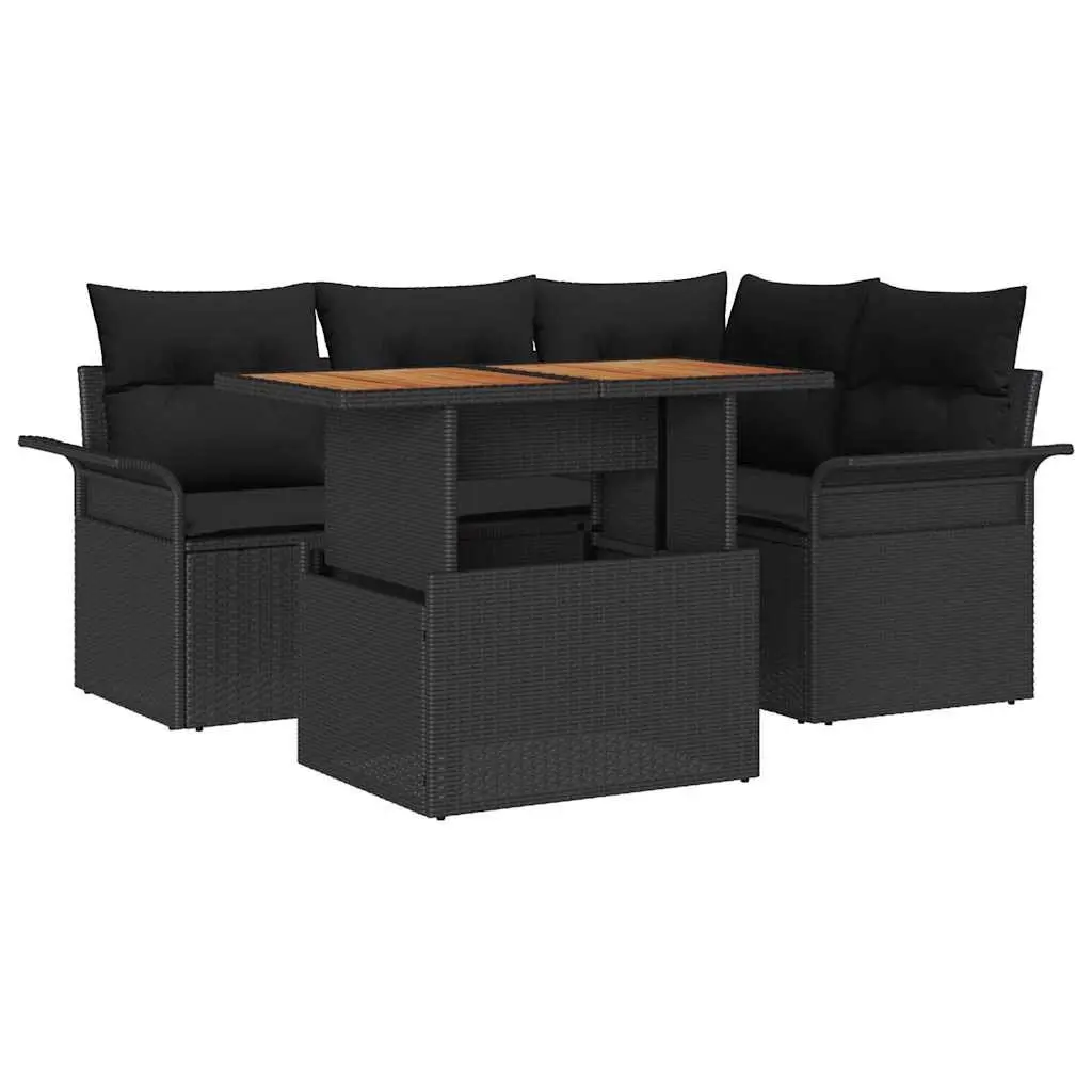 Garden Sofa Set Black 5 Piece with Cushions and Storage Outdoor Furniture