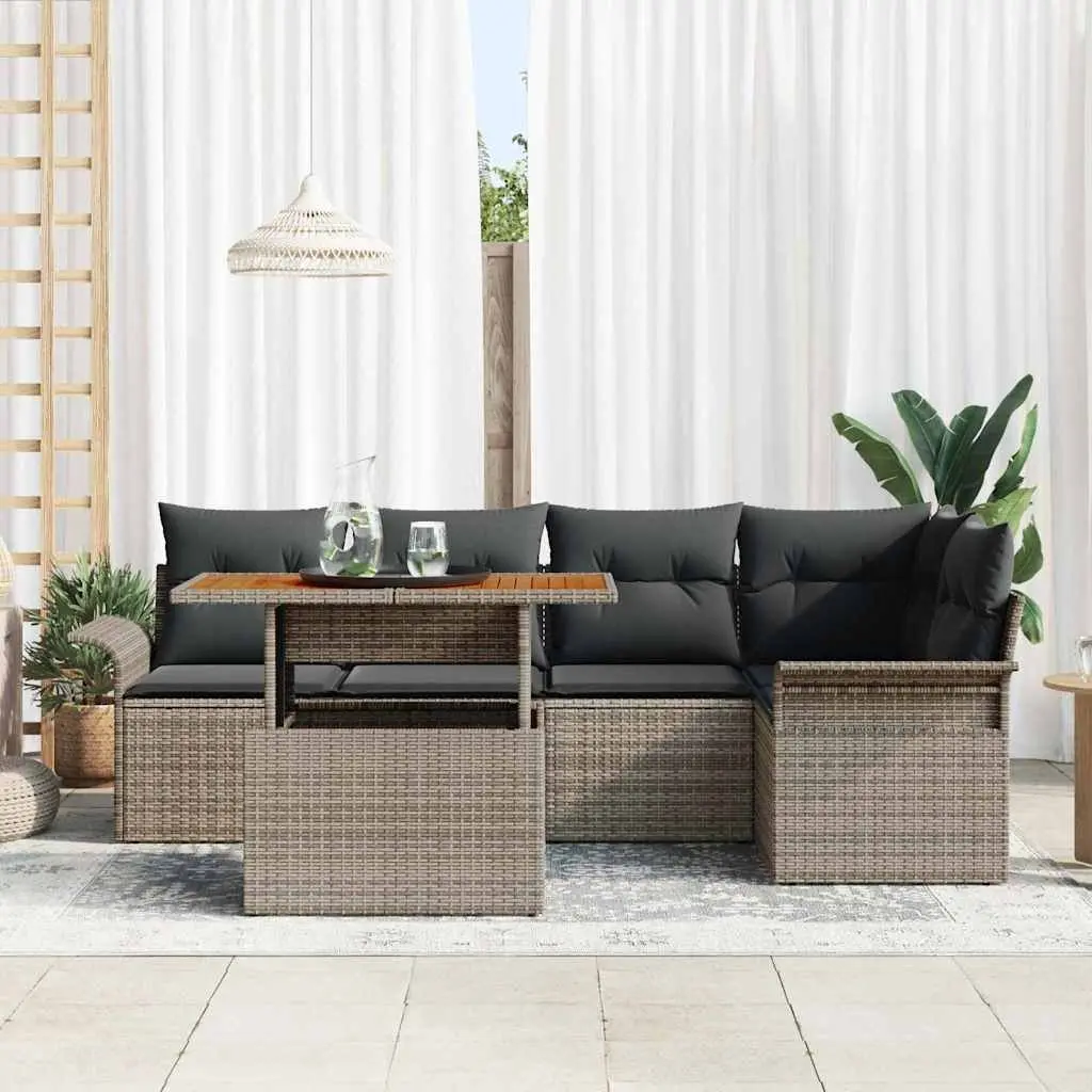 Outdoor Garden Sofa Set 6 Pieces Grey Patio Seating with Cushions and Table