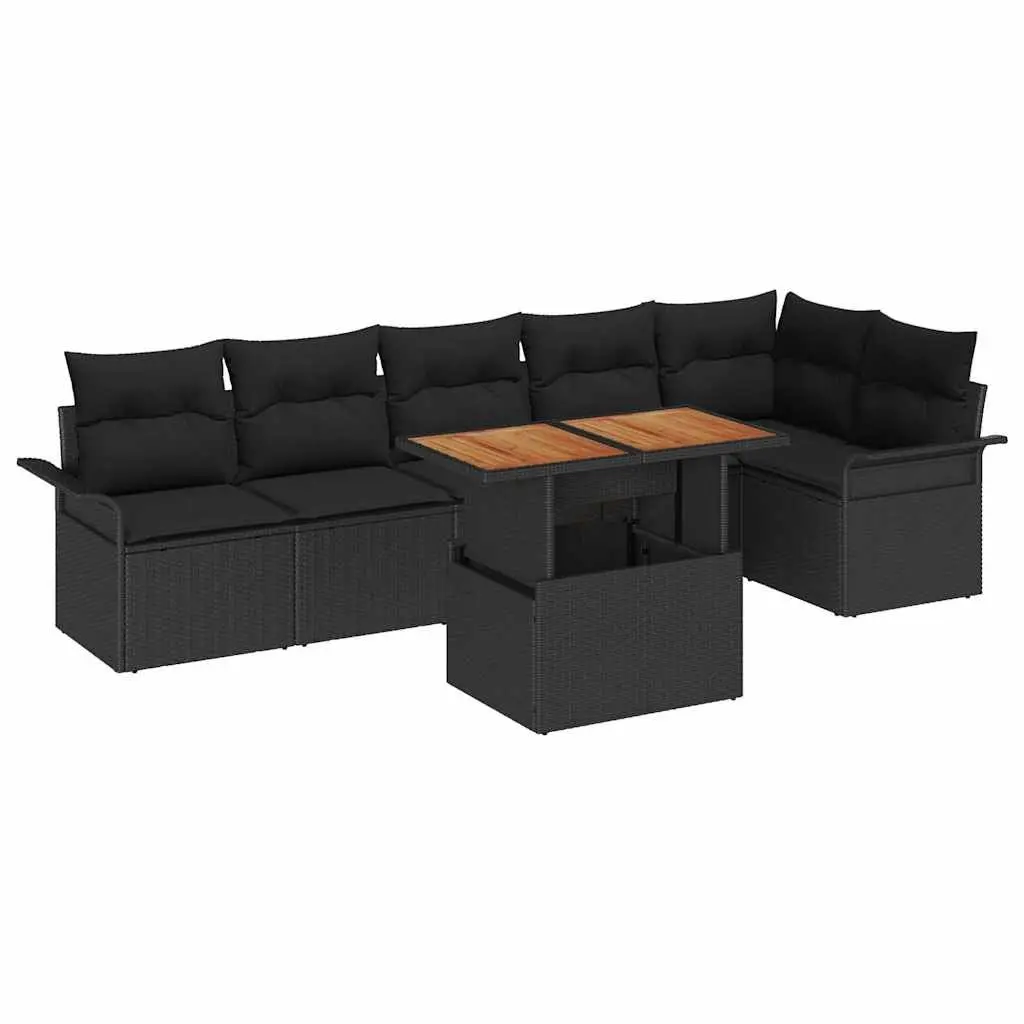 Modular Outdoor Garden Sofa Set 7 Piece with Cushions Black