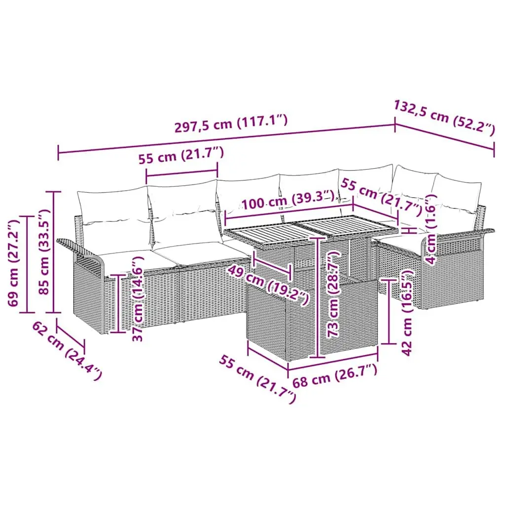 Modular Outdoor Garden Sofa Set 7 Piece with Cushions Black
