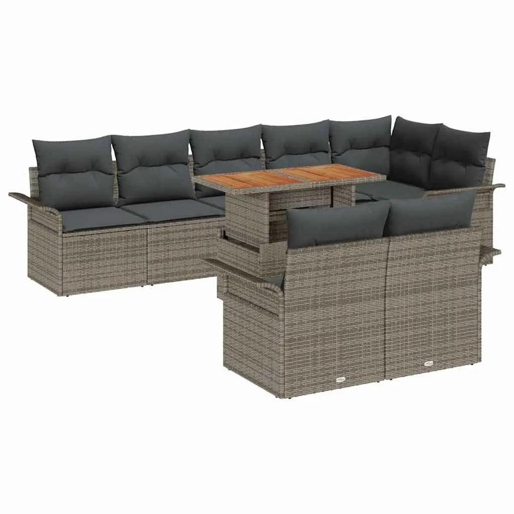 9 Piece Grey Modular Patio Sofa Set Poly Rattan Outdoor Seating