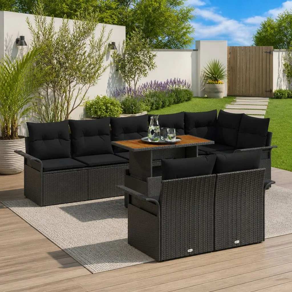Outdoor Garden Sofa Set Modular Black Poly Rattan 9 Pieces