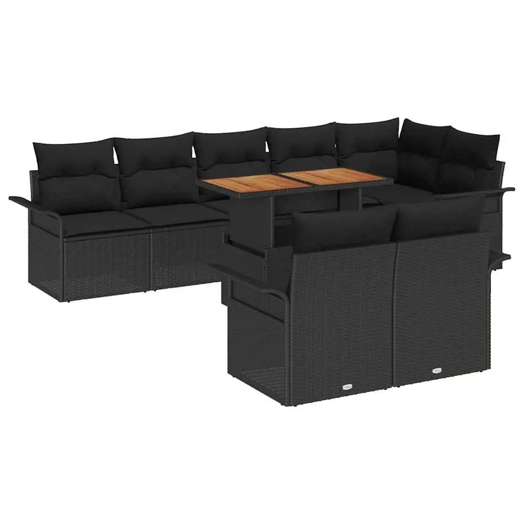 Outdoor Garden Sofa Set Modular Black Poly Rattan 9 Pieces