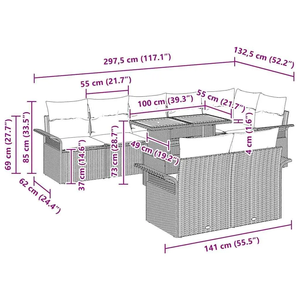 Outdoor Garden Sofa Set Modular Black Poly Rattan 9 Pieces