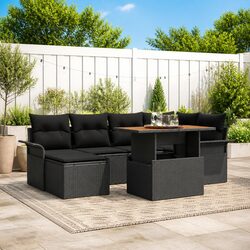 Outdoor Garden Sofa Set 7 Piece Modular Black Poly Rattan with Cushions Table