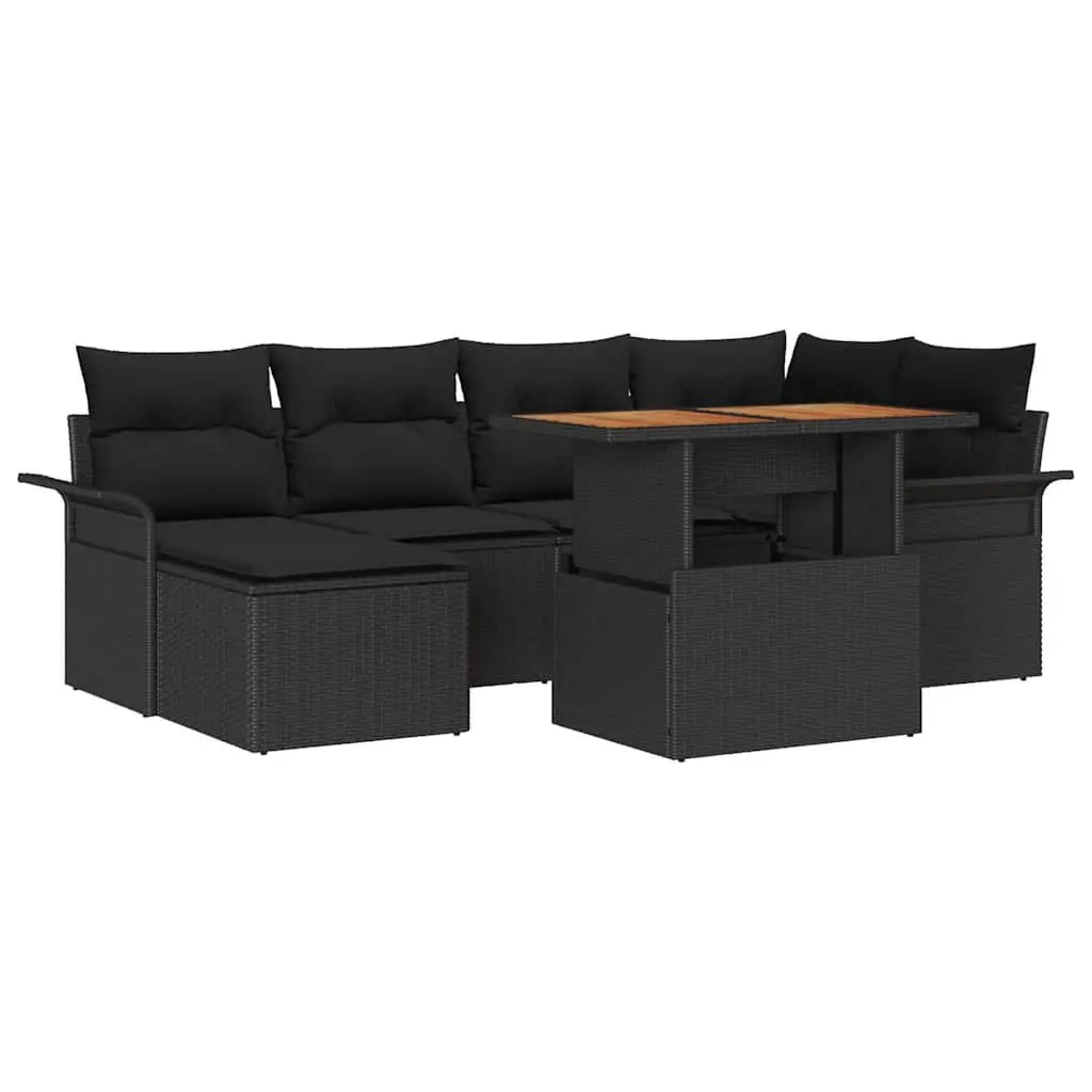 Outdoor Garden Sofa Set 7 Piece Modular Black Poly Rattan with Cushions Table