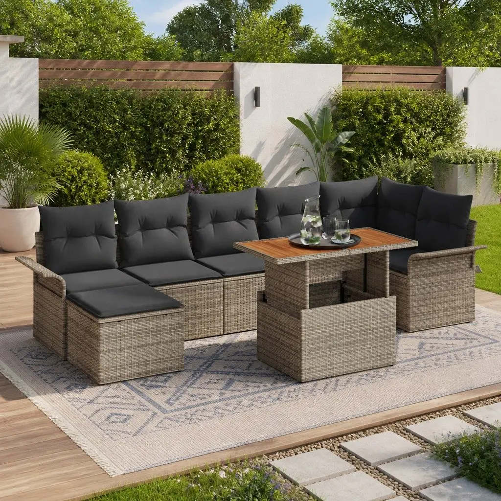 Modular Garden Sofa Set 8 Piece Grey Poly Rattan Outdoor Seating