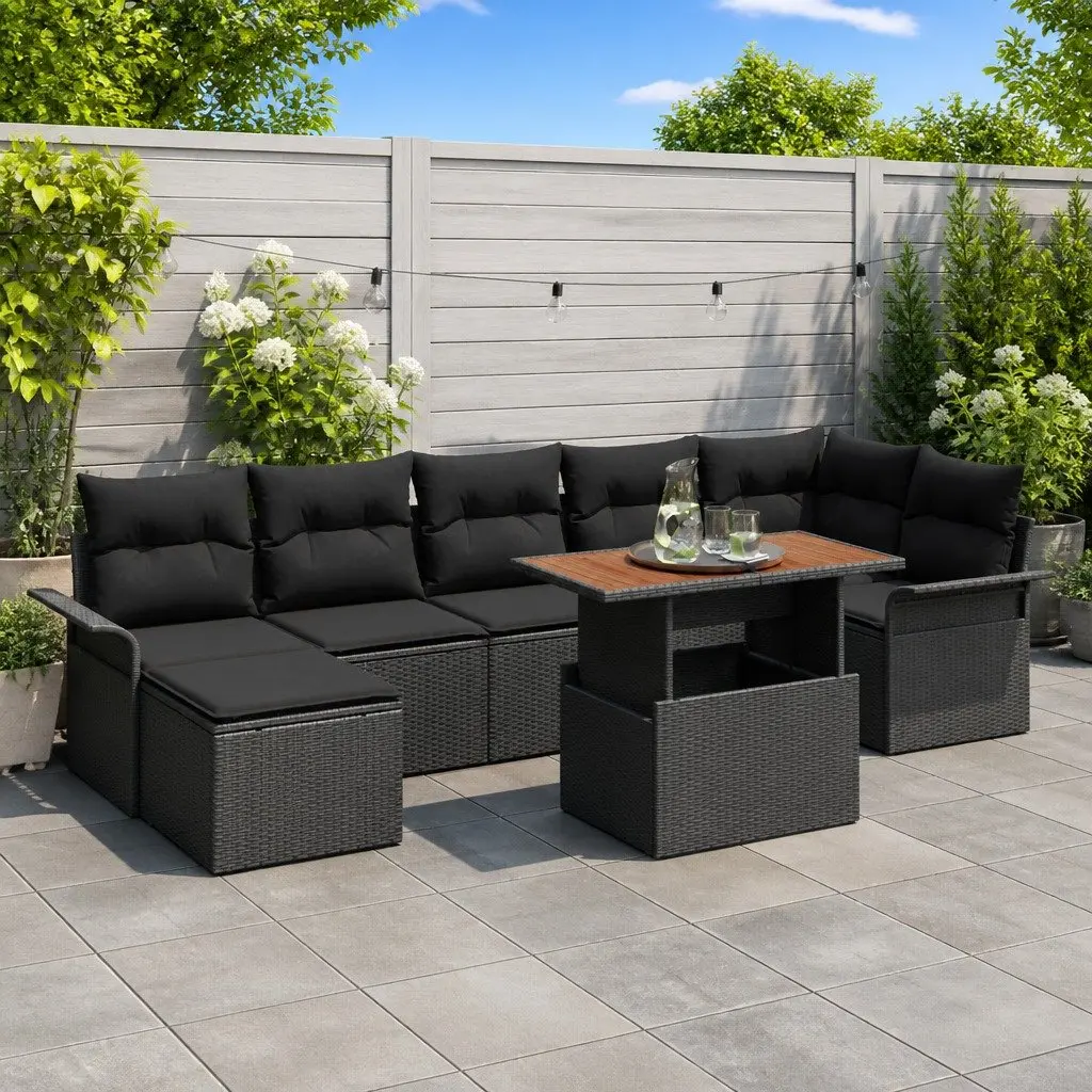 Modular Garden Sofa Set with Cushions 8 Pieces Black Outdoor Patio Furniture