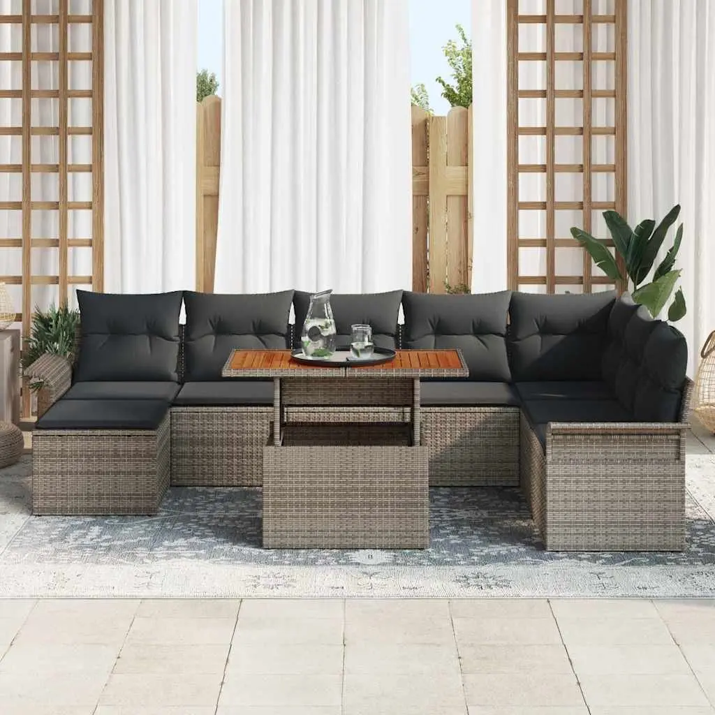 9 Piece Outdoor Sofa Set Grey Poly Rattan Steel Frame for Garden Dining and Relaxation