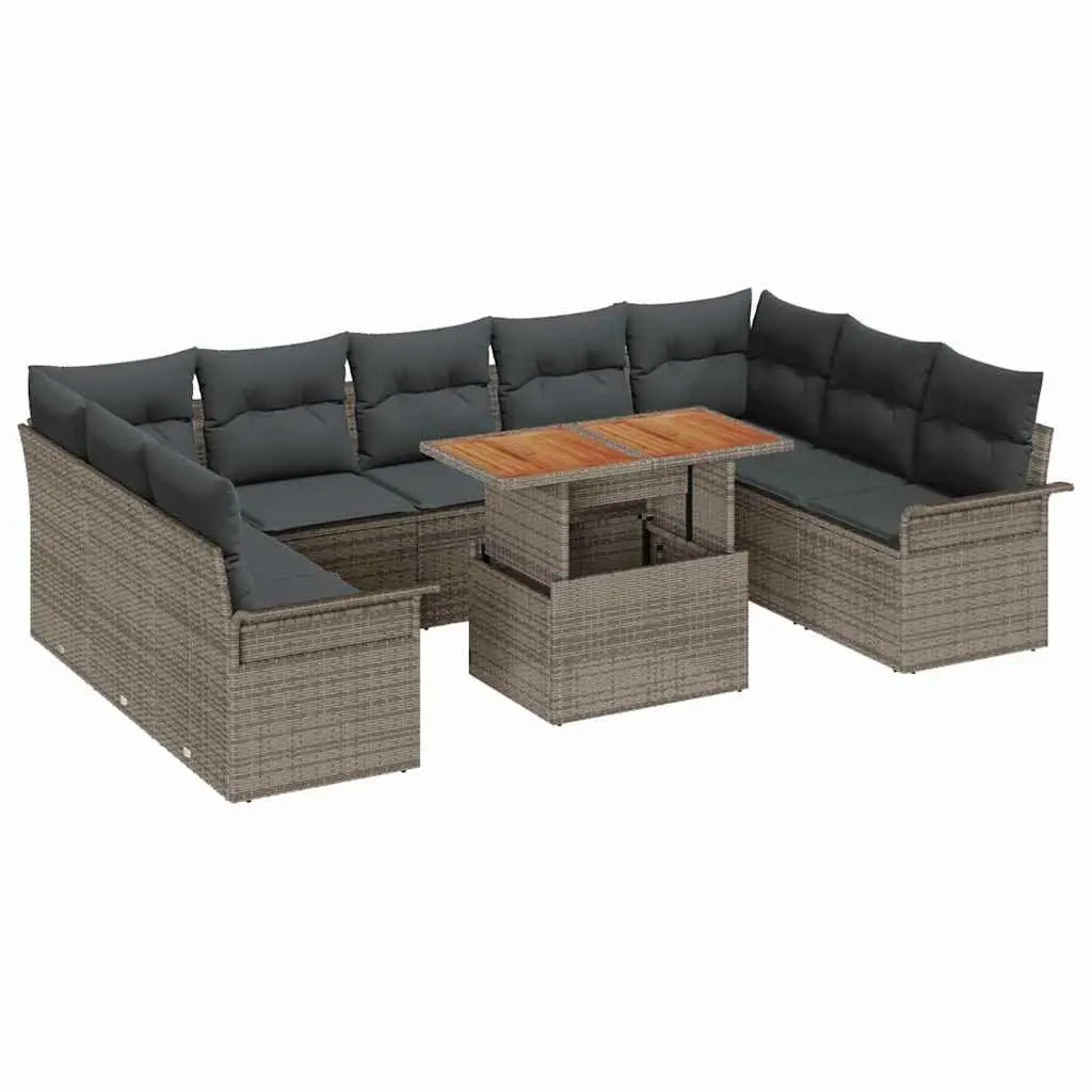 Garden Sofa Set Grey Outdoor Seating 10 Pieces Poly Rattan Steel Frame