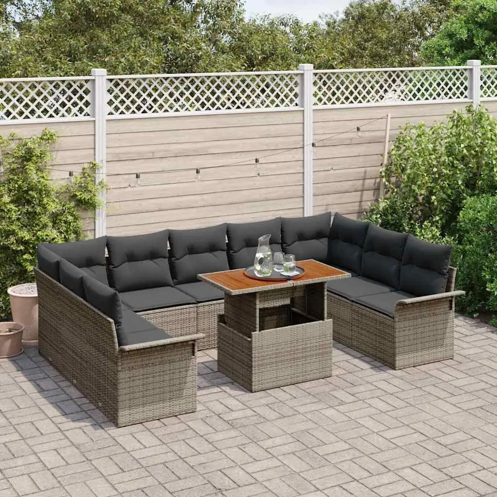 Garden Sofa Set Grey Outdoor Seating 10 Pieces Poly Rattan Steel Frame