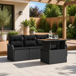 Outdoor Garden Sofa Set 5pcs Modular Lounge with Cushions & Coffee Table Black