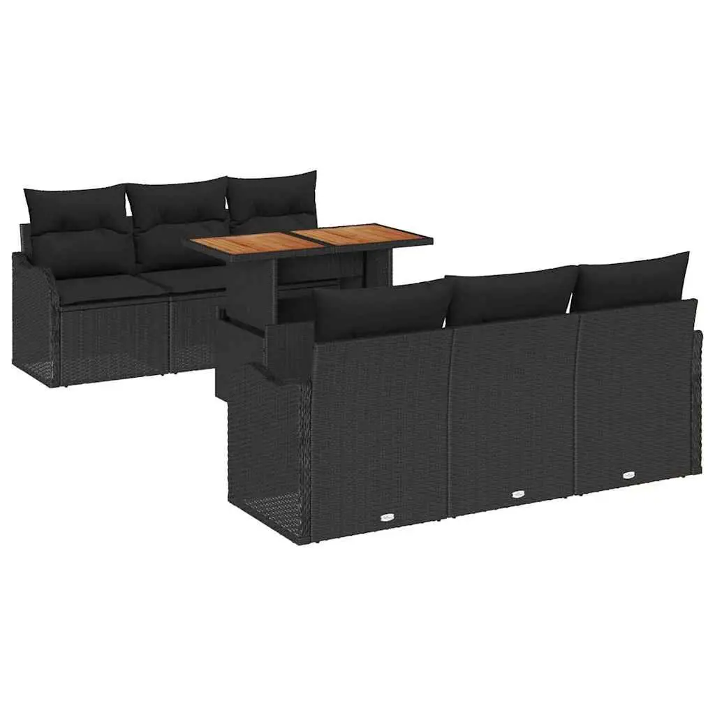 Outdoor Garden Sofa Set 7 Pieces Black Poly Rattan Modular Patio Furniture with