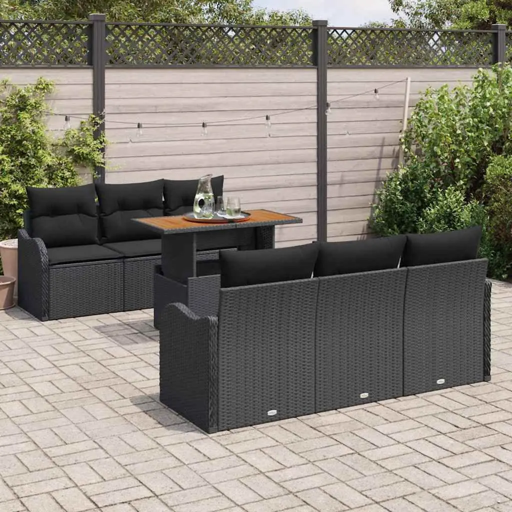 Outdoor Garden Sofa Set 7 Pieces Black Poly Rattan Modular Patio Furniture with