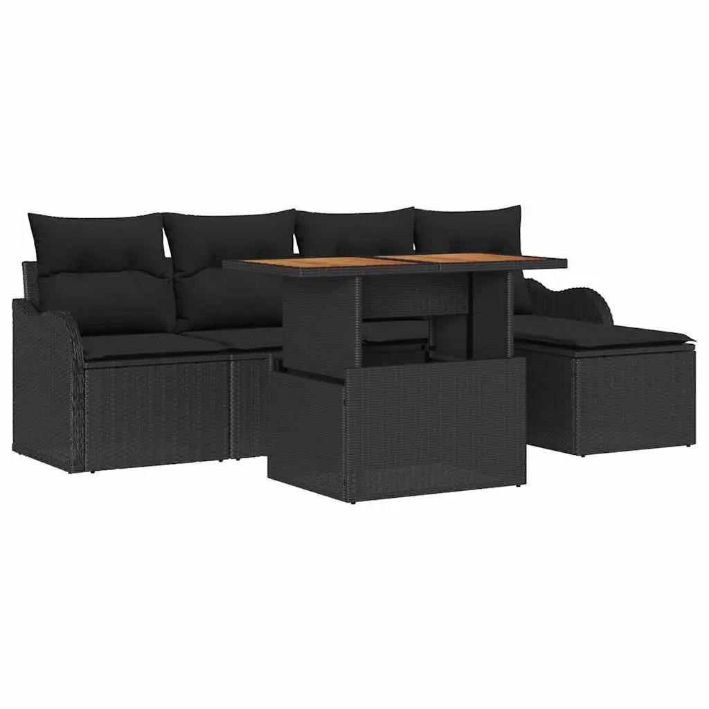 Outdoor Garden Sofa Set 6 Pieces Modular Patio Seating Black Poly Rattan