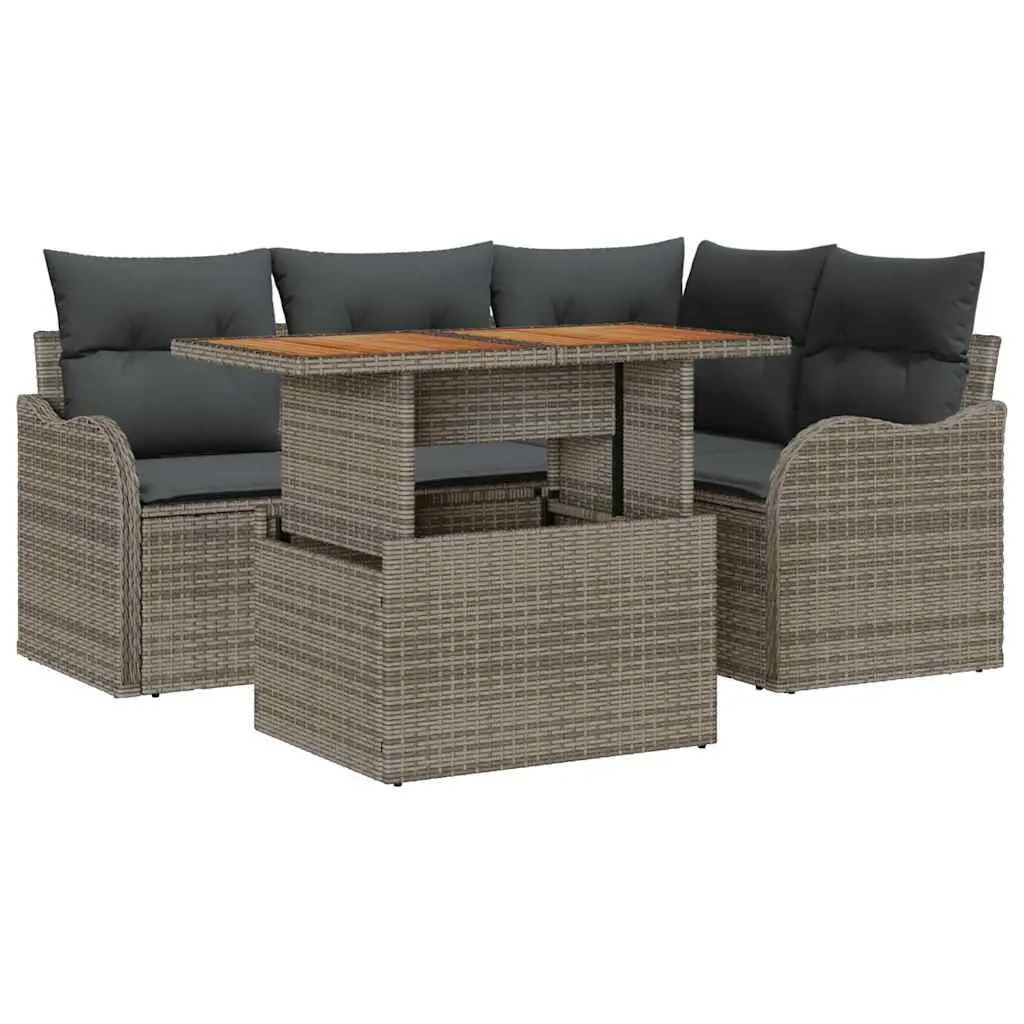 Modular Outdoor Garden Sofa Set Grey 5 Piece with Adjustable Table
