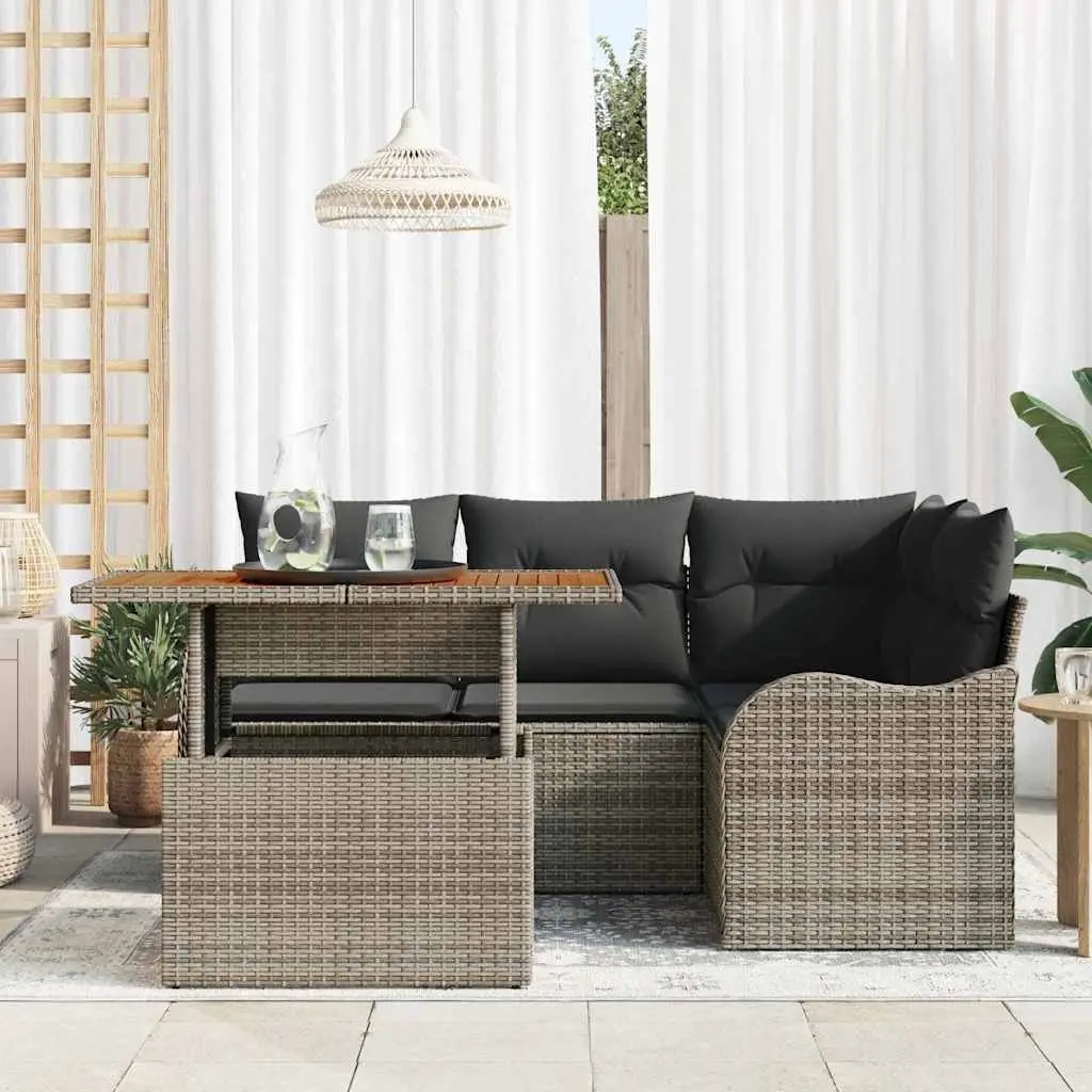 Modular Outdoor Garden Sofa Set Grey 5 Piece with Adjustable Table