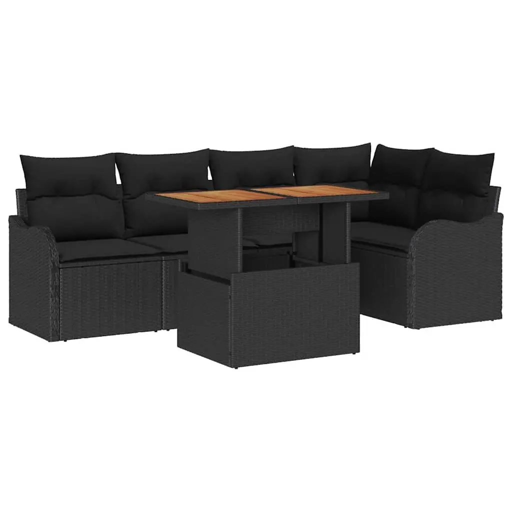 Modular Garden Sofa Set 6 Piece Outdoor Seating Black Poly Rattan with Cushions