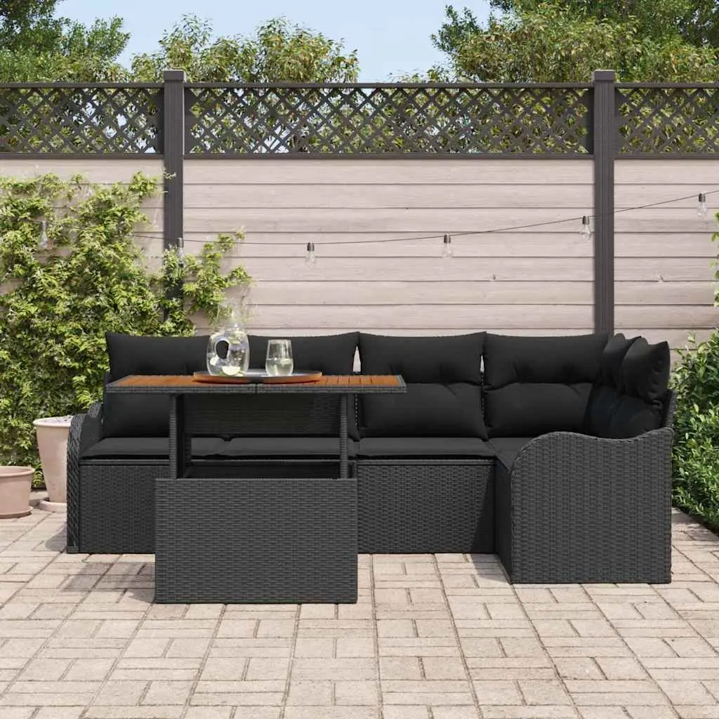 Modular Garden Sofa Set 6 Piece Outdoor Seating Black Poly Rattan with Cushions
