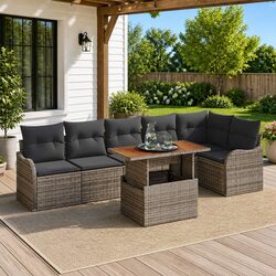Outdoor Garden Sofa Set 7 Piece Patio Sectional Furniture with Cushions Grey