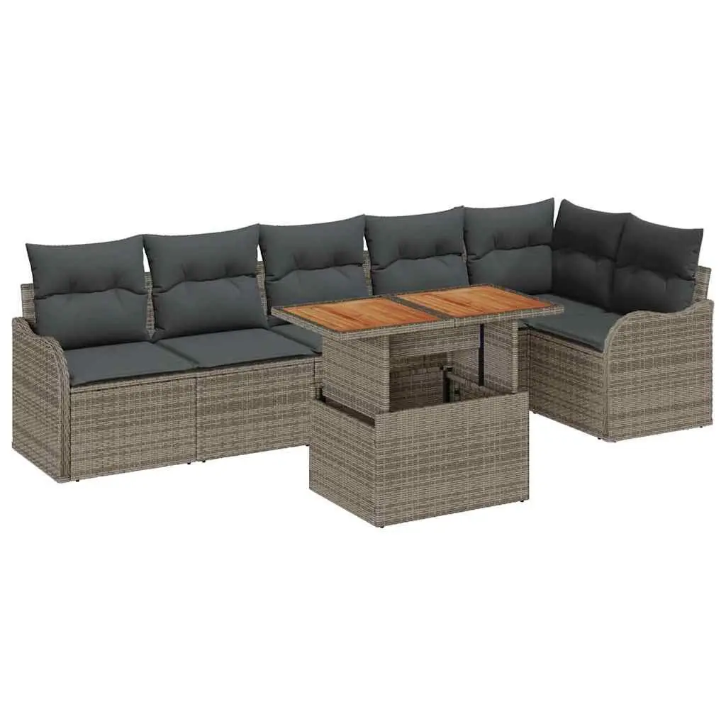 Outdoor Garden Sofa Set 7 Piece Poly Rattan Sectional Furniture with Cushions Grey