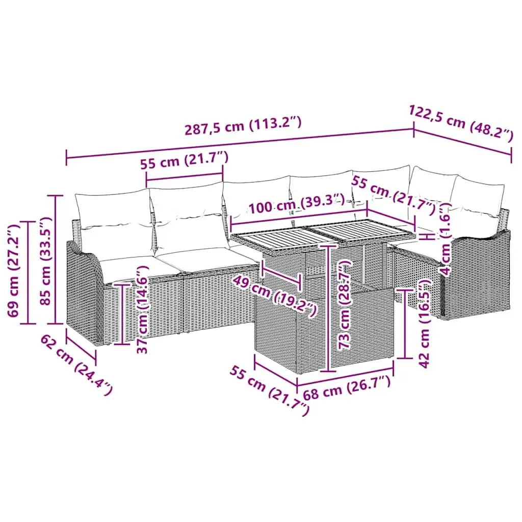 Outdoor Garden Sofa Set 7 Piece Poly Rattan Sectional Furniture with Cushions Grey