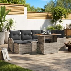 Garden Sofa Set 7 Pieces Grey Outdoor Seating Poly Rattan Steel Frame with