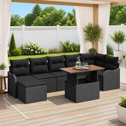 Friendly 8-Piece Garden Sofa Set: Black Rattan
