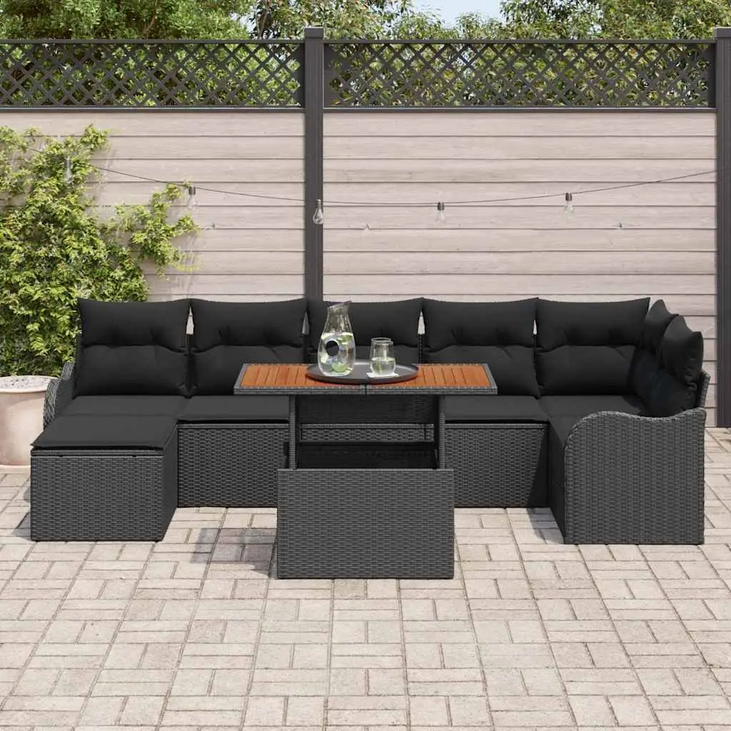 Garden Sofa Set 8 Pieces Black Poly Rattan Outdoor Seating with Storage Cushions