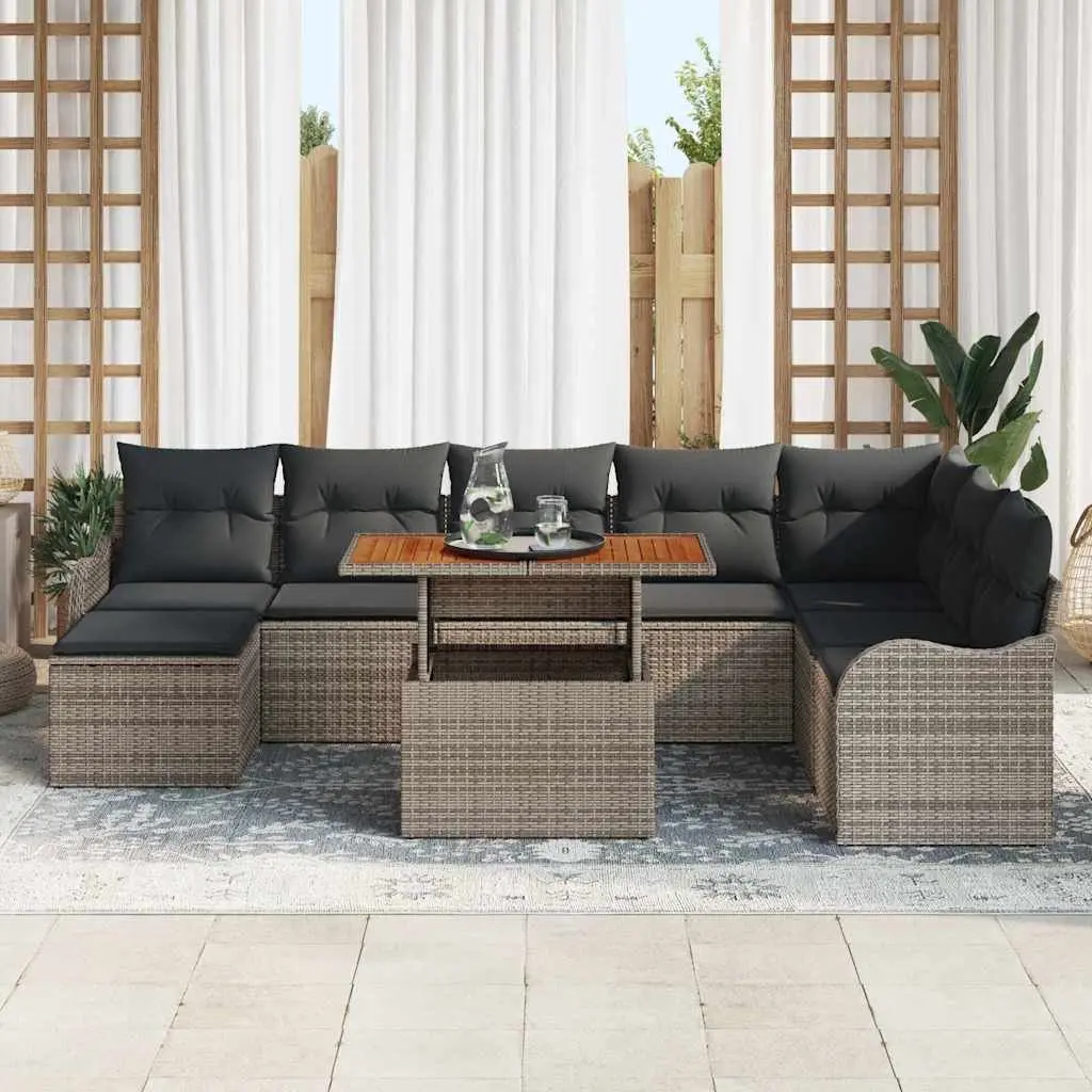 Garden Sofa Set 9 Pieces Grey Poly Rattan Steel Modular Outdoor Seating with