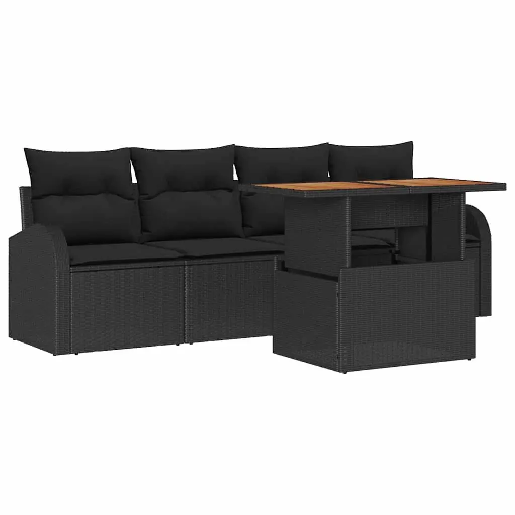 Outdoor Sofa Set 5 pcs Black Garden Furniture Poly Rattan with Storage Seats