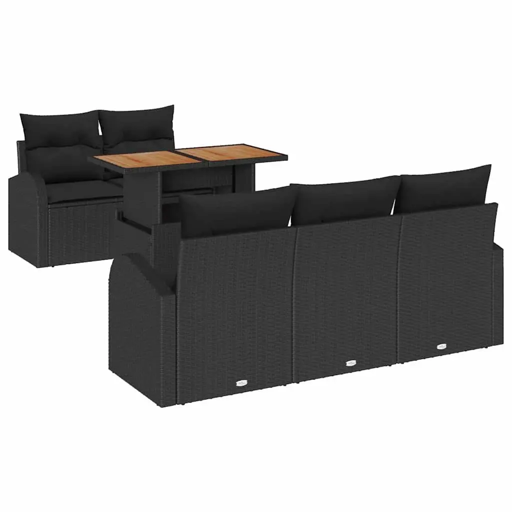 Outdoor Garden Sofa Set Black Poly Rattan 6 Piece Patio Seating with Cushions