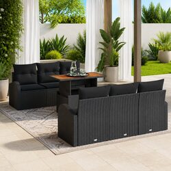 Outdoor Garden Sofa Set 7 Pieces with Cushions Black Patio Seating Furniture