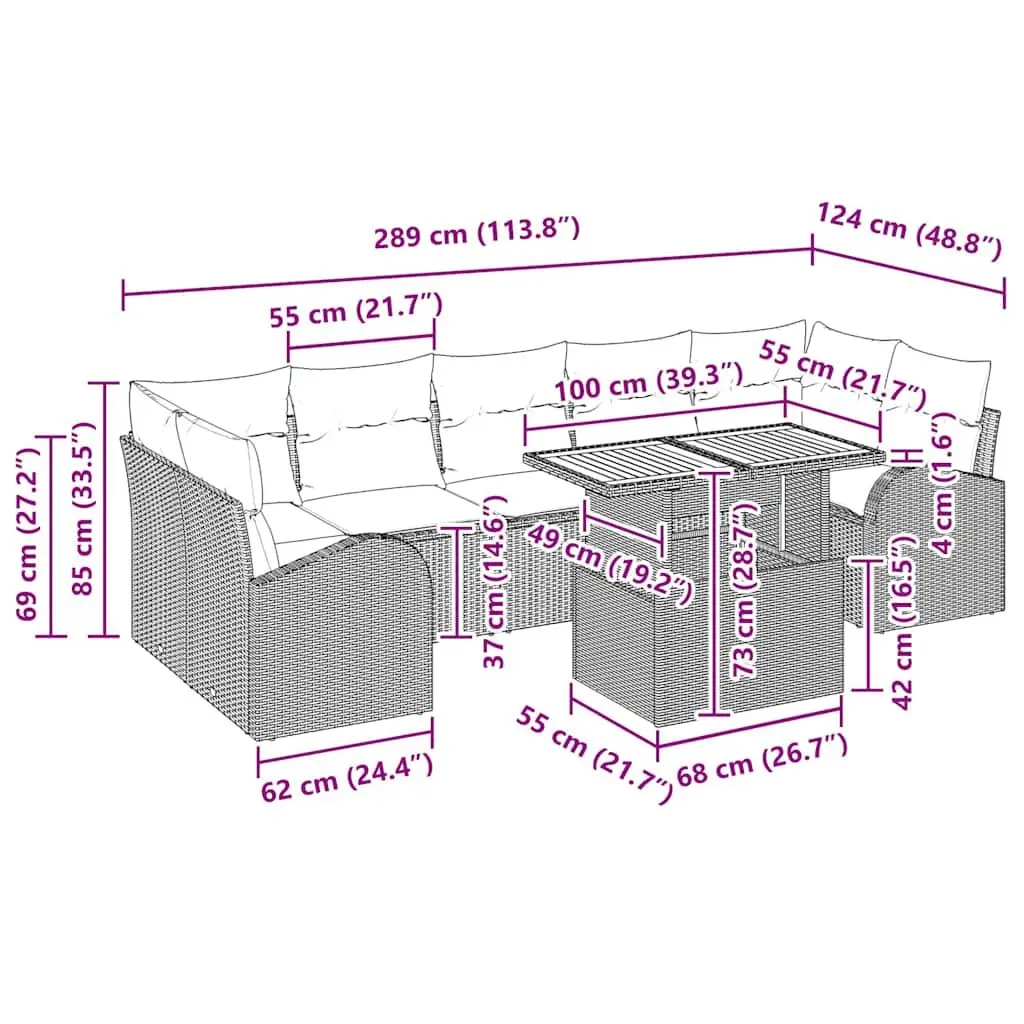 Garden Sofa Set with Cushions 8 Pieces Black Outdoor Seating Lounge Patio