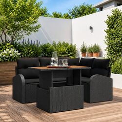 Outdoor Garden Sofa Set 5 Piece Black Sectional Lounge with Cushions Patio